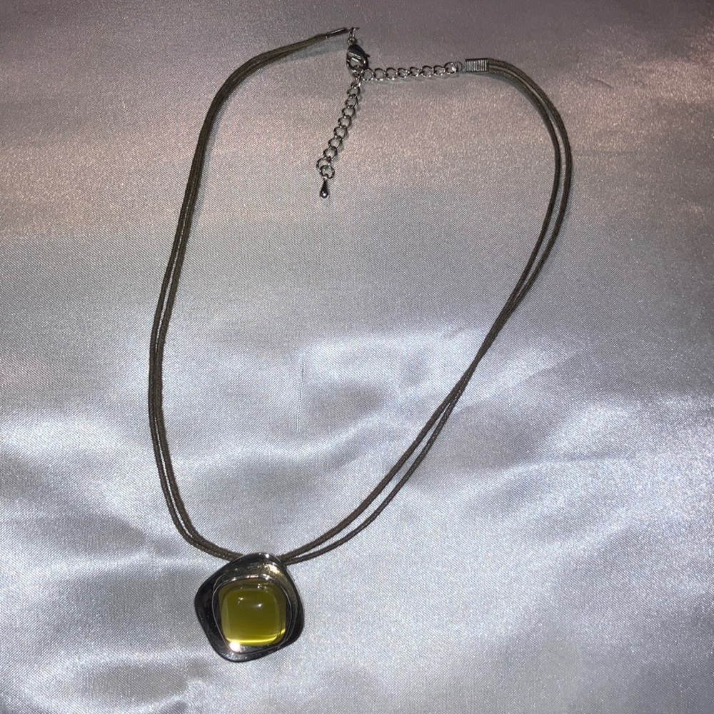 Silver and Yellow Pendant Necklace‎ on Double Cord with Adjustable Link